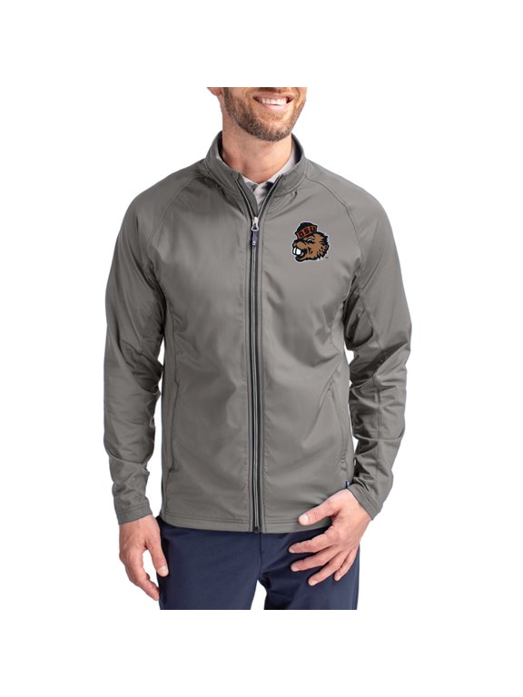 Men's Cutter & Buck Gray Oregon State Beavers Vault Logo Adapt Eco Knit Raglan Full-Zip Jacket