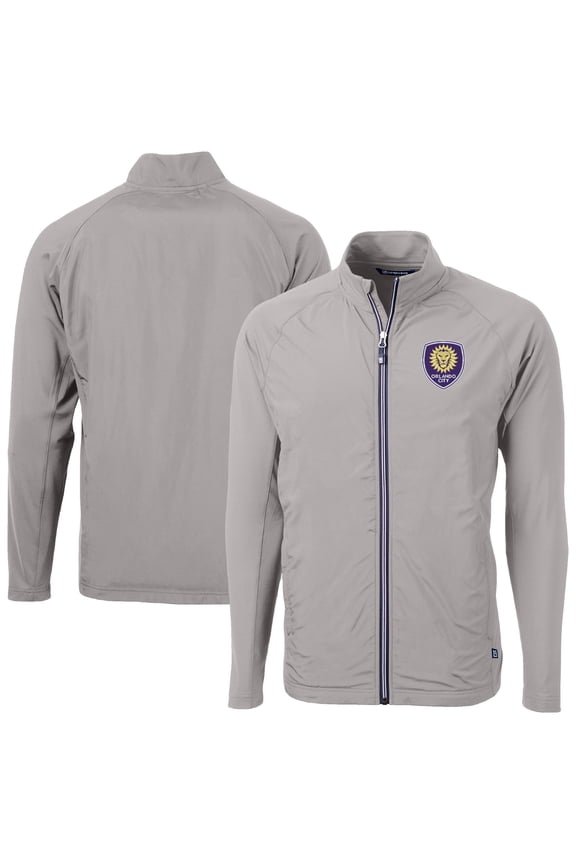 Men's-Cutter & Buck  Gray Orlando City SC Adapt Eco Knit Hybrid Recycled Full-Zip Jacket