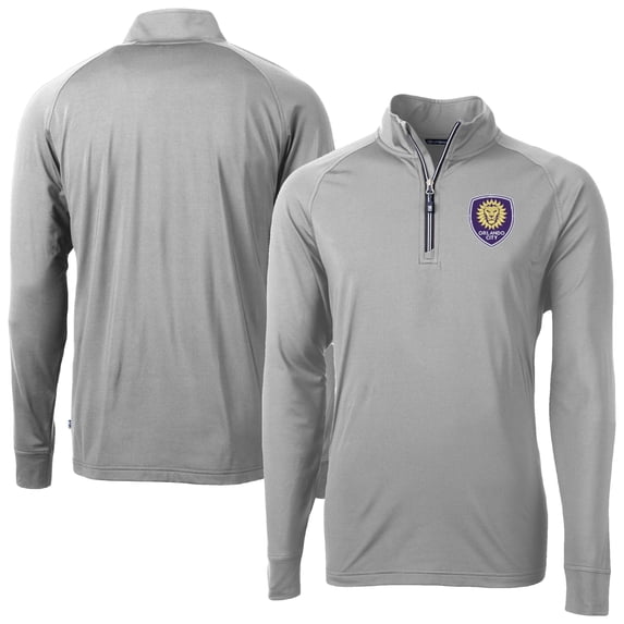 Men's-Cutter & Buck Gray Orlando City SC Adapt Eco Knit Stretch Recycled Raglan Quarter-Zip Top