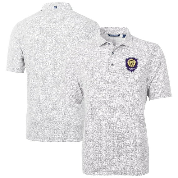 Men's-Cutter & Buck Gray Orlando City SC Virtue Eco Pique Botanical Print Recycled Polo