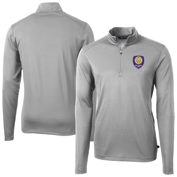 Men's-Cutter & Buck Gray Orlando City SC Virtue Eco Pique Recycled Quarter-Zip Top