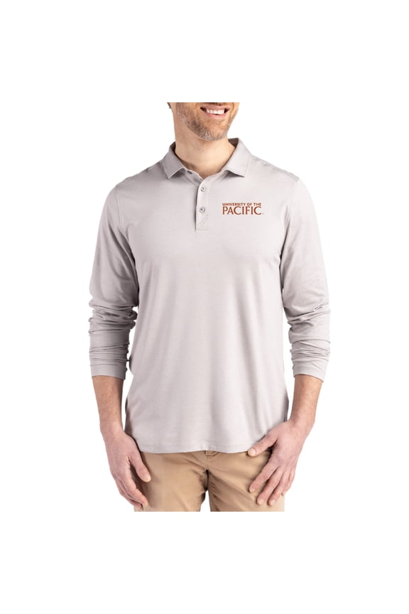 Men's Cutter & Buck Gray Pacific Tigers Primary Coastline Epic Comfort Long-Sleeve Polo