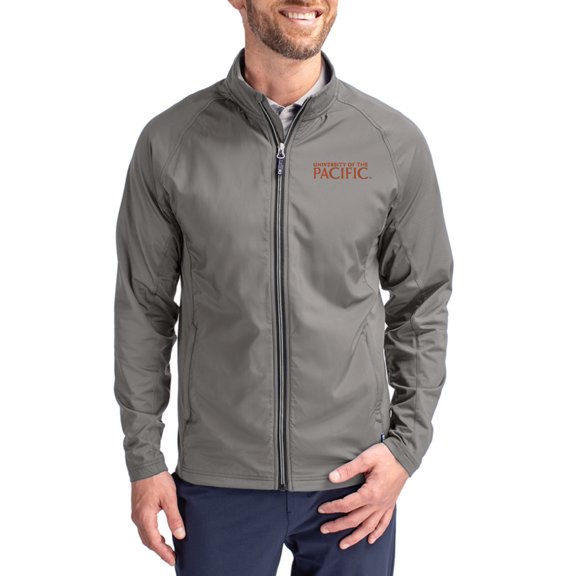 Men's Cutter & Buck Gray Pacific Tigers Primary Logo Adapt Eco Knit Raglan Full-Zip Jacket