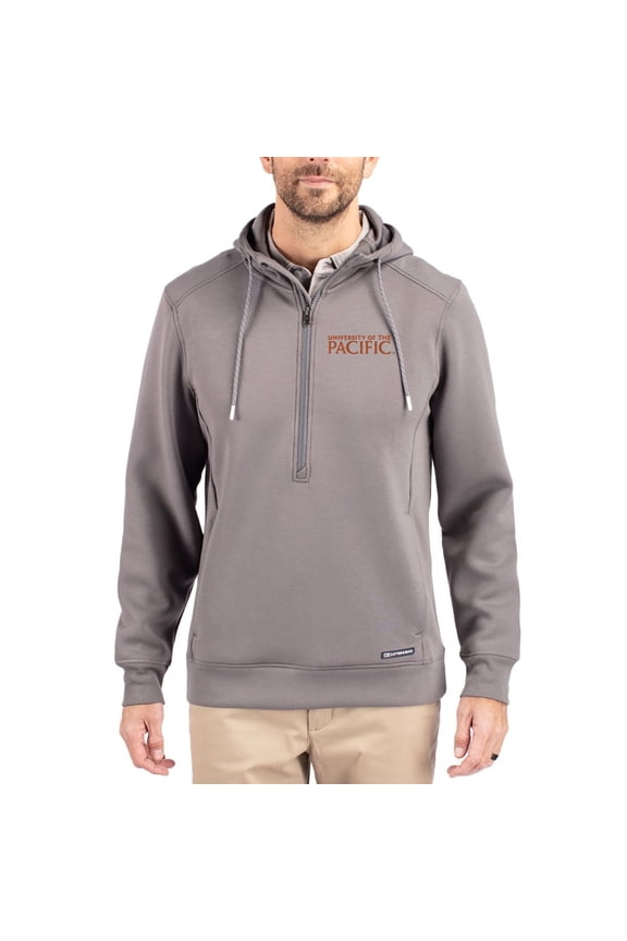 Men's-Cutter & Buck Gray Pacific Tigers Roam Eco Recycled Half-Zip Pullover Hoodie