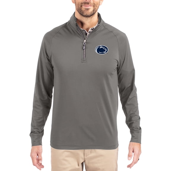 Men's Cutter & Buck Gray Penn State Nittany Lions Primary Logo Adapt Eco Knit Stretch Raglan Quarter-Zip Pullover