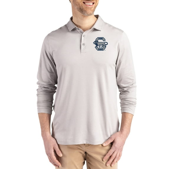 Men's Cutter & Buck Gray Penn State Nittany Lions Vault Coastline Epic Comfort Long-Sleeve Polo
