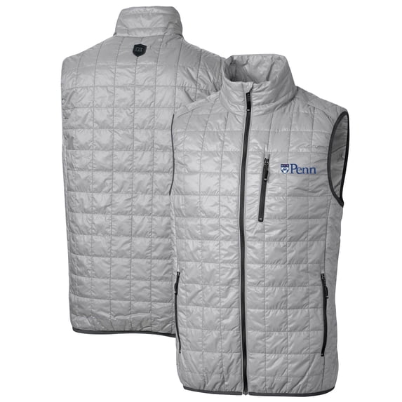 Men's Cutter & Buck Gray Pennsylvania Quakers Big & Tall Rainier PrimaLoft Eco Full-Zip Puffer Vest