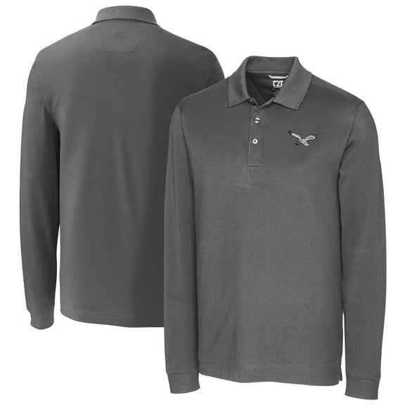 Men's Cutter & Buck Gray Philadelphia Eagles Advantage Tri-Blend Pique Long Sleeve Polo