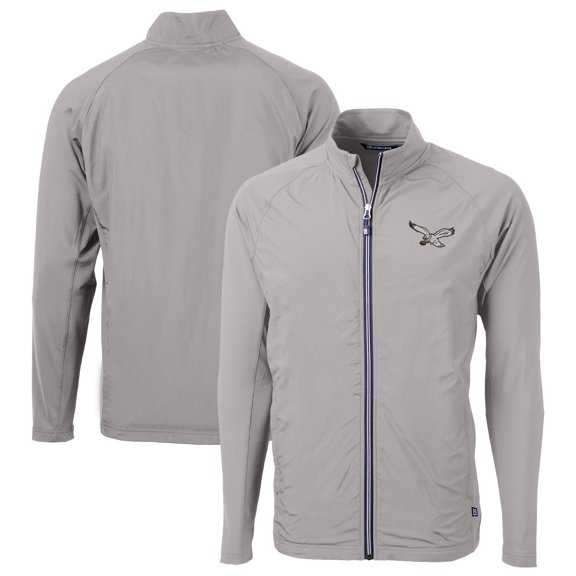Men's Cutter & Buck Gray Philadelphia Eagles Big & Tall Adapt Eco Knit Hybrid Recycled Full-Zip Jacket