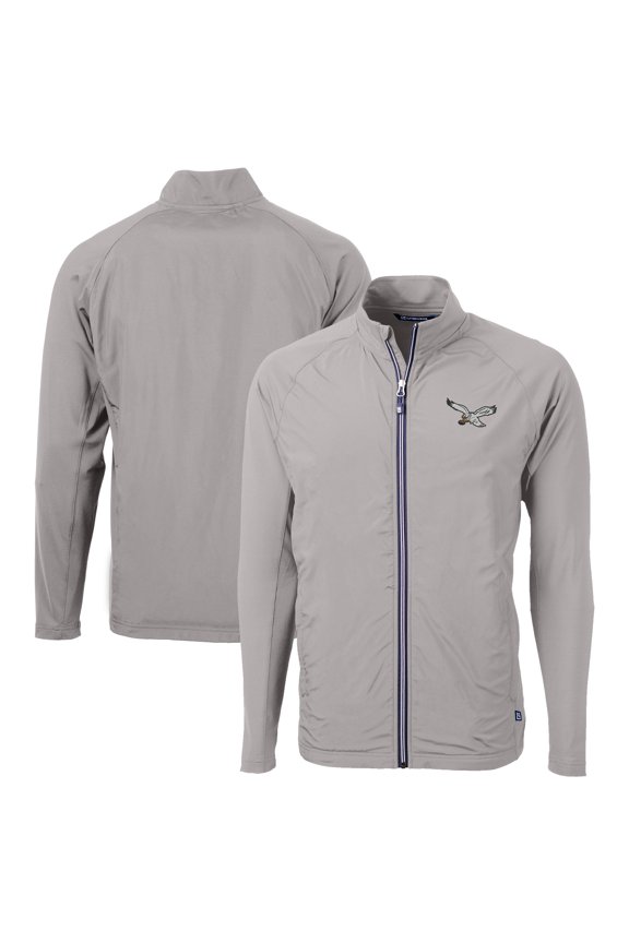 Men's Cutter & Buck Gray Philadelphia Eagles Big & Tall Adapt Eco Knit Hybrid Recycled Full-Zip Jacket