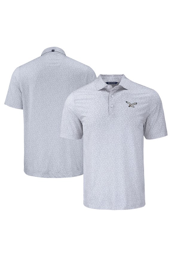 Men's Cutter & Buck Gray Philadelphia Eagles Pike Eco Flora Print Polo