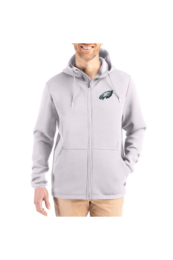 Men's Cutter & Buck Gray Philadelphia Eagles Roam Epic Comfort Recycled Full-Zip Hoodie Jacket
