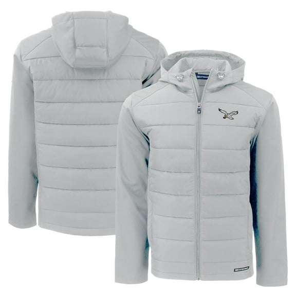 Men's Cutter & Buck Gray Philadelphia Eagles Throwback Evoke Hybrid Eco Softshell Recycled Full-Zip Hoodie Jacket