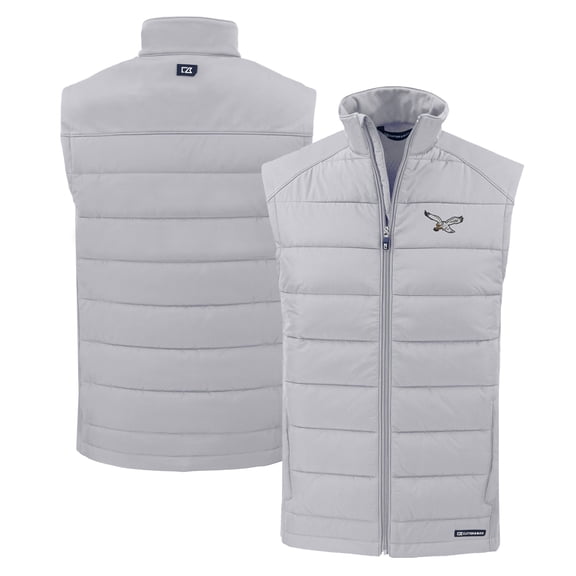 Men's Cutter & Buck Gray Philadelphia Eagles Throwback Evoke Hybrid Eco Softshell Recycled Full-Zip Vest