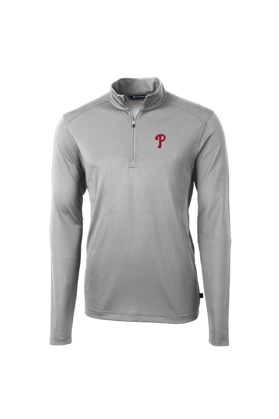 Men's Cutter & Buck Gray Philadelphia Phillies Big & Tall Virtue Eco Pique Quarter-Zip Pullover Jacket
