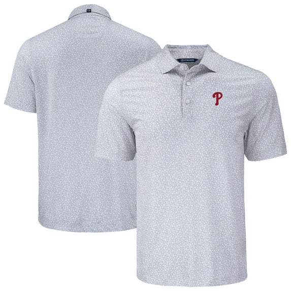 Men's Cutter & Buck Gray Philadelphia Phillies Pike Eco Flora Print Recycled Polo