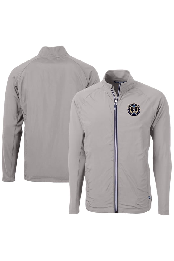 Men's-Cutter & Buck Gray Philadelphia Union Adapt Eco Knit Hybrid Recycled Full-Zip Jacket
