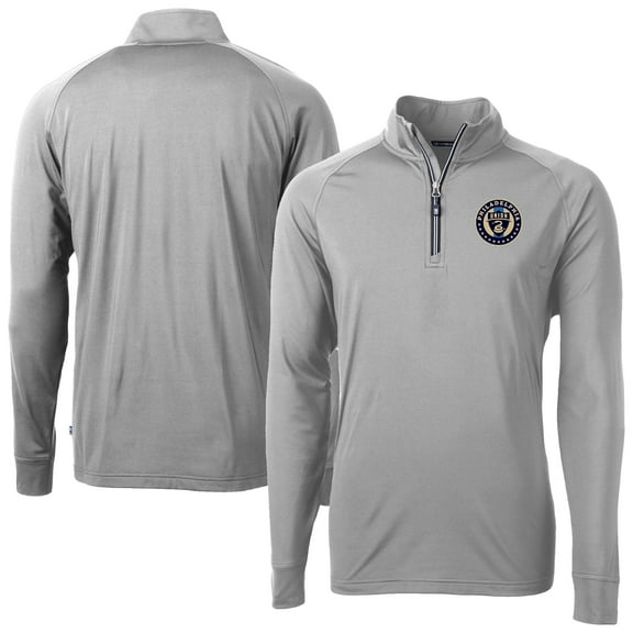 Men's-Cutter & Buck  Gray Philadelphia Union Big & Tall Adapt Eco Knit Stretch Recycled Quarter-Zip Pullover