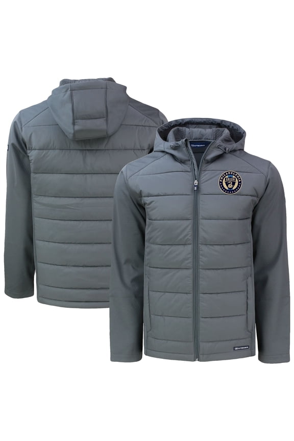 Men's Cutter & Buck Gray Philadelphia Union Big & Tall Evoke Hybrid Eco Softshell Recycled Full-Zip Hoodie Jacket