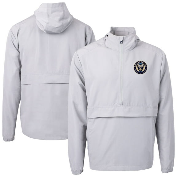 Men's-Cutter & Buck  Gray Philadelphia Union Charter Eco Recycled Anorak Hooded Half-Zip Jacket