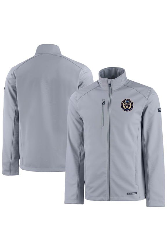 Men's-Cutter & Buck Gray Philadelphia Union Evoke Eco Softshell Recycled Full-Zip Jacket