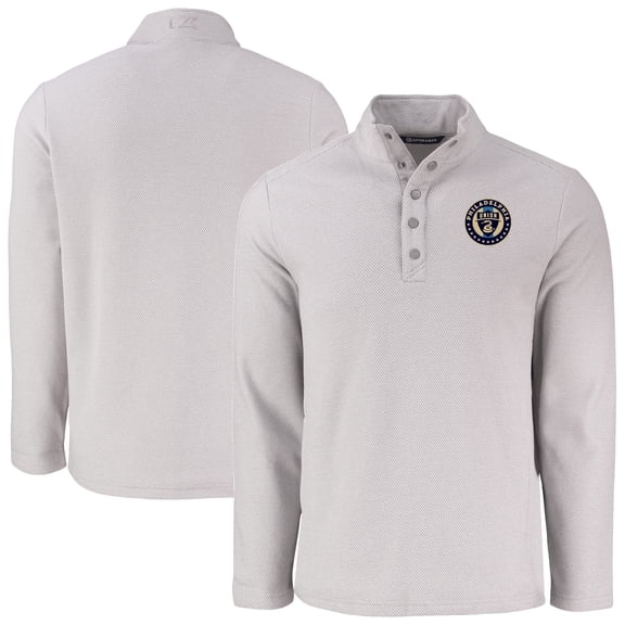 Men's-Cutter & Buck  Gray Philadelphia Union Hunts Point Eco Textured Fleece Recycled Quarter-Snap Pullover Top