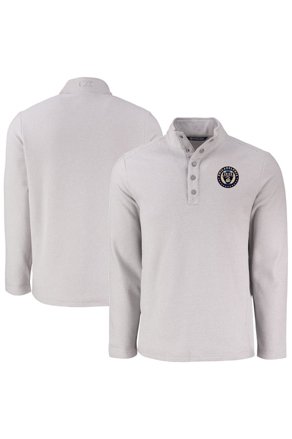 Men's-Cutter & Buck  Gray Philadelphia Union Hunts Point Eco Textured Fleece Recycled Quarter-Snap Pullover Top