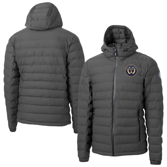 Men's-Cutter & Buck  Gray Philadelphia Union Mission Ridge Repreve Eco Insulated Hooded Puffer Jacket