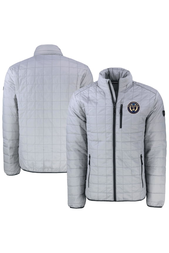 Men's-Cutter & Buck  Gray Philadelphia Union Rainier PrimaLoft Eco Insulated Full-Zip Puffer Jacket