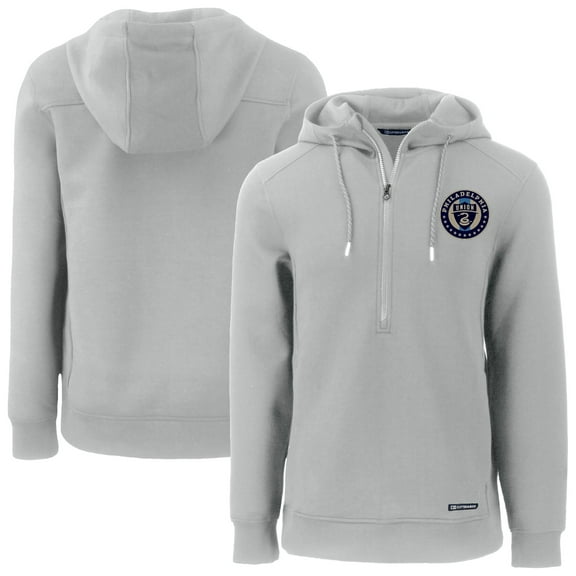 Men's-Cutter & Buck  Gray Philadelphia Union Roam Eco Half-Zip Recycled Tri-Blend Half-Zip Hoodie