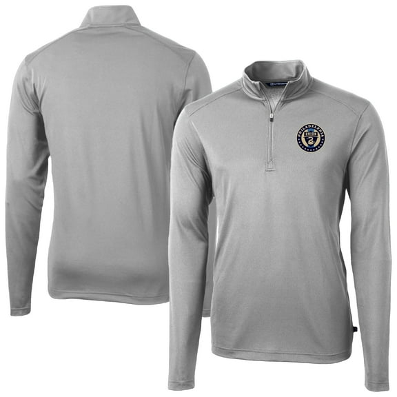 Men's-Cutter & Buck  Gray Philadelphia Union Virtue Eco Pique Recycled Quarter-Zip Top