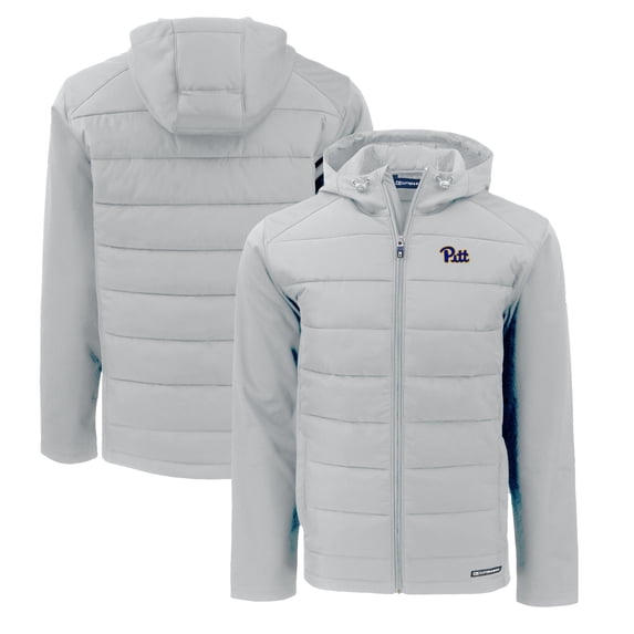 Men's Cutter & Buck Gray Pitt Panthers Evoke Hybrid Eco Softshell Recycled Full-Zip Hoodie Jacket