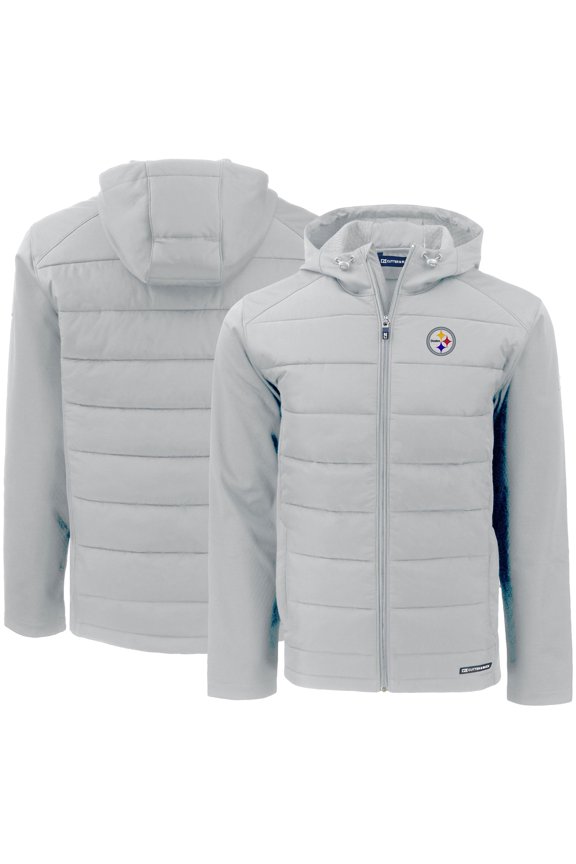 Men's Cutter & Buck Gray Pittsburgh Steelers  Evoke PrimaLoft Hybrid Eco Softshell Recycled Full-Zip Hooded Jacket