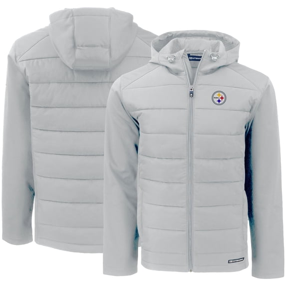 Men's Cutter & Buck Gray Pittsburgh Steelers Evoke PrimaLoft Hybrid Eco Softshell Recycled Full-Zip Hooded Jacket