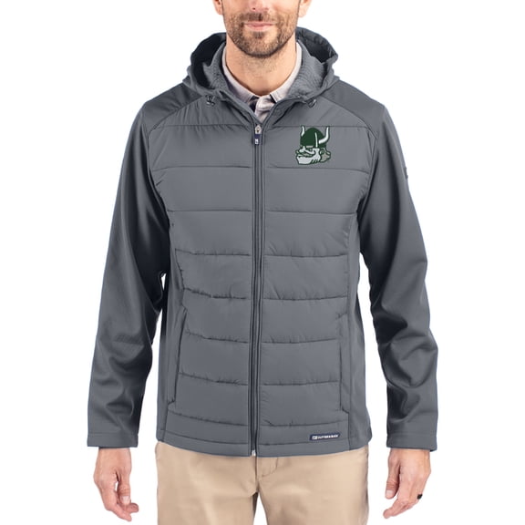 Men's Cutter & Buck Gray Portland State Vikings Evoke Hybrid Eco Softshell Recycled Full Zip Hooded Jacket