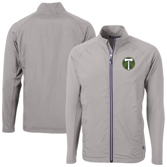 Men's-Cutter & Buck Gray Portland Timbers Adapt Eco Knit Hybrid Recycled Raglan Full-Zip Jacket
