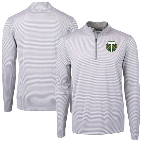 Men's-Cutter & Buck Gray Portland Timbers Big & Tall Virtue Eco Pique Micro Stripe Recycled Quarter-Zip