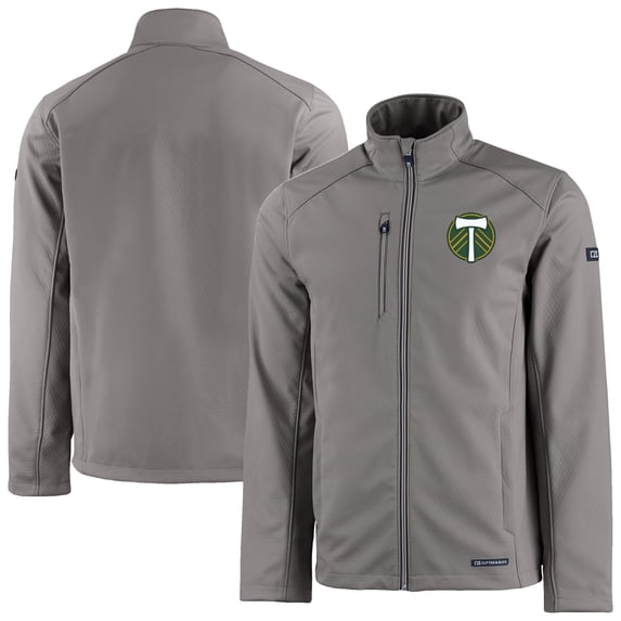 Men's-Cutter & Buck Gray Portland Timbers Evoke Eco Softshell Recycled Full-Zip Jacket