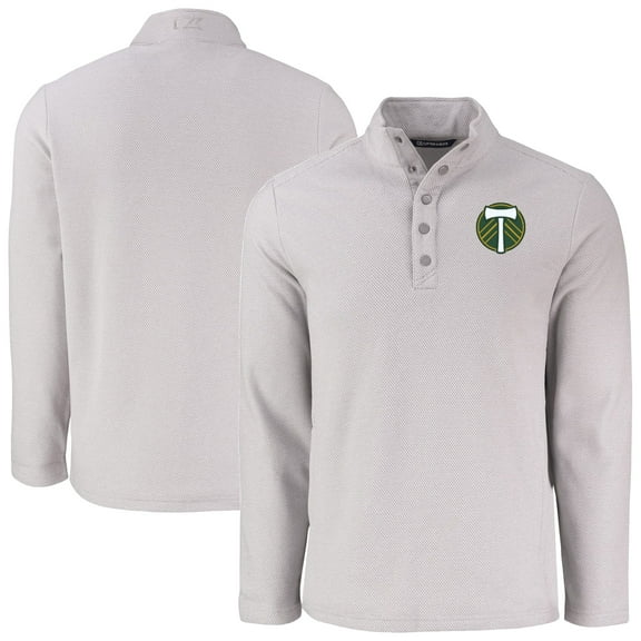 Men's-Cutter & Buck Gray Portland Timbers Hunts Point Eco Textured Fleece Recycled Quarter-Snap Pullover Top