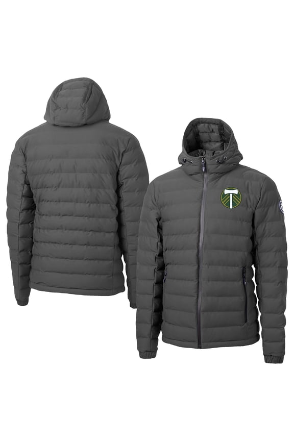 Men's-Cutter & Buck Gray Portland Timbers Mission Ridge Repreve Eco Insulated Hooded Puffer Jacket