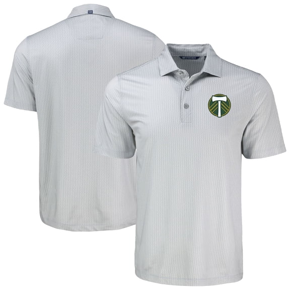 Men's-Cutter & Buck  Gray Portland Timbers Pike Eco Shadow Check Print Recycled Polo