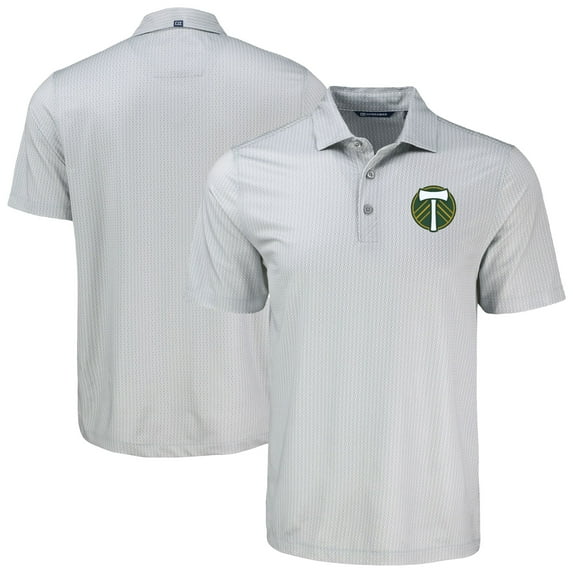 Men's-Cutter & Buck Gray Portland Timbers Pike Eco Shadow Check Print Recycled Polo