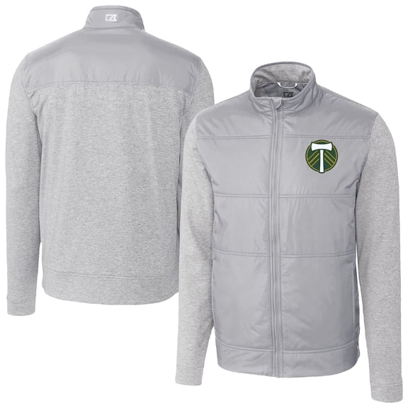 Men's-Cutter & Buck  Gray Portland Timbers Stealth Hybrid Quilted Full-Zip Windbreaker Jacket