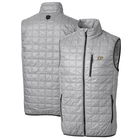 Men's Cutter & Buck Gray Purdue Boilermakers Big & Tall Rainier PrimaLoft Eco Full-Zip Puffer Vest
