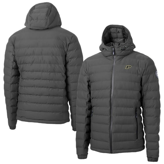 Men's-Cutter & Buck Gray Purdue Boilermakers Mission Ridge Eco Insulated Repreve Hooded Full-Zip Puffer Jacket
