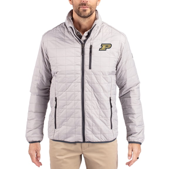 Men's-Cutter & Buck Gray Purdue Boilermakers Rainier Eco Insulated PrimaLoft Full-Zip Puffer Jacket