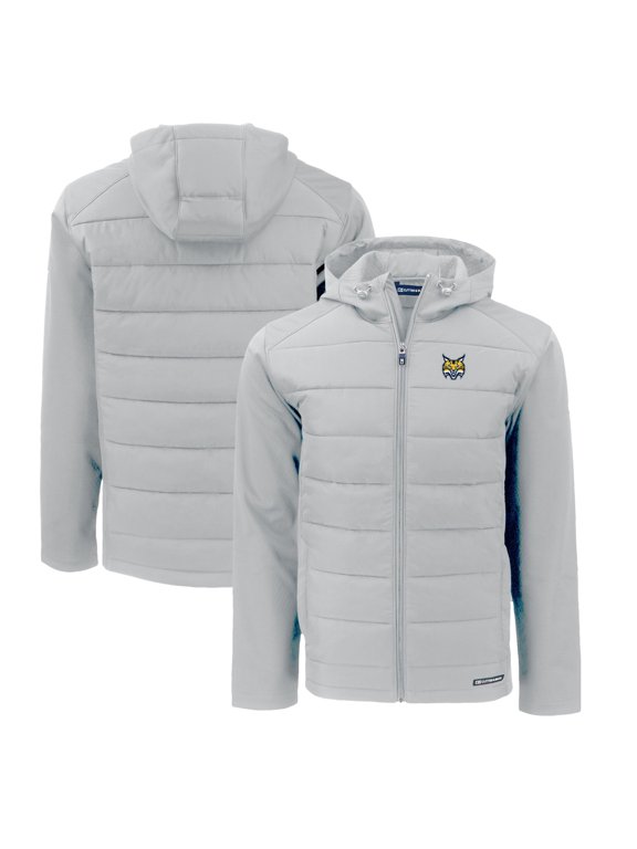 Men's Cutter & Buck Gray Quinnipiac Bobcats Evoke Hybrid Eco Softshell Recycled Full-Zip Hoodie Jacket