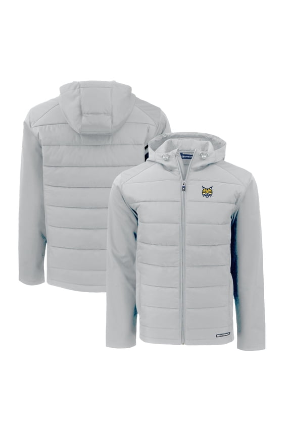 Men's Cutter & Buck Gray Quinnipiac Bobcats Evoke Hybrid Eco Softshell Recycled Full-Zip Hoodie Jacket