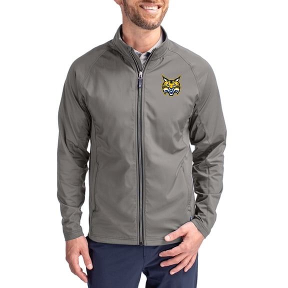 Men's Cutter & Buck Gray Quinnipiac Bobcats Primary Logo Adapt Eco Knit Raglan Full-Zip Jacket