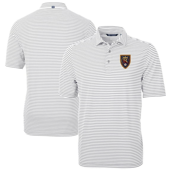 Men's-Cutter & Buck Gray Real Salt Lake Big & Tall Virtue Eco Pique Stripe Recycled Polo
